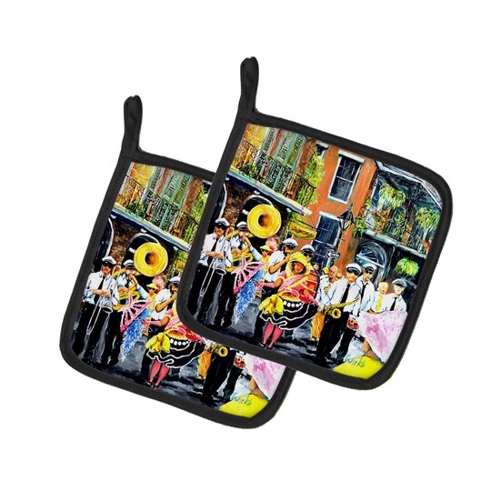 Edge Collections - 7.5" x 7.5" - Multicolor - French Quarter Frolic Heat Resistant Pot Holders - 1 Pair